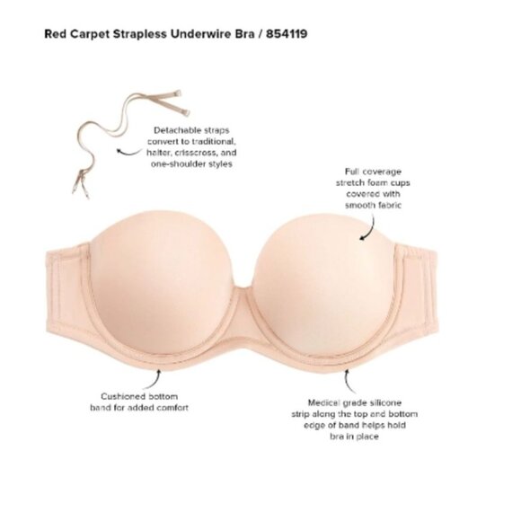 Wacoal Beige Red Carpet™ Strapless Underwire Bra with Detachable Straps 38DD - Picture 8 of 9